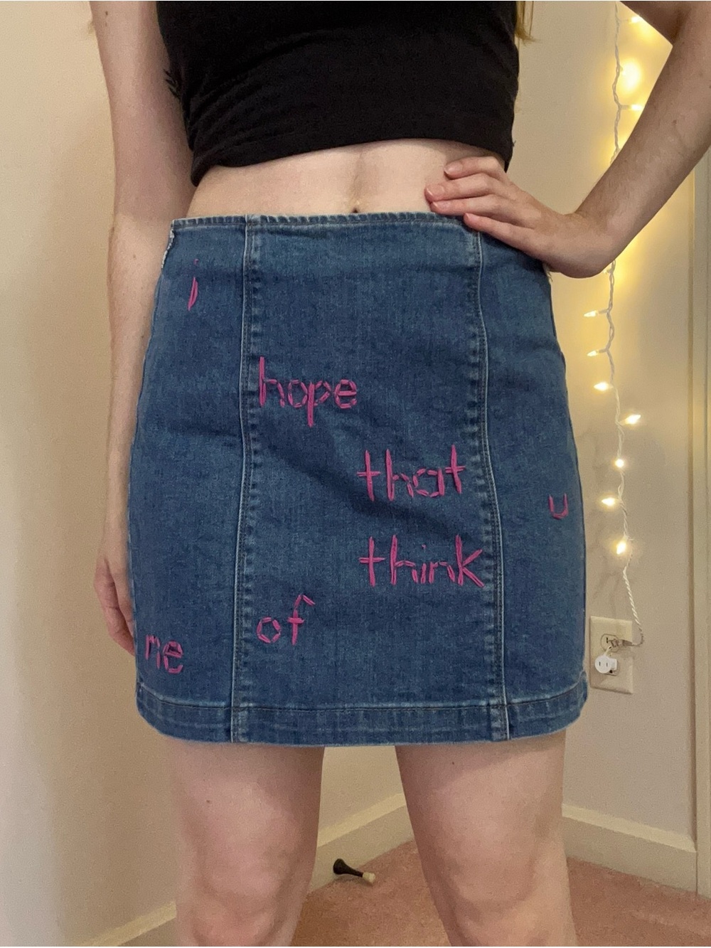Denim Embroidered Mini Skirt